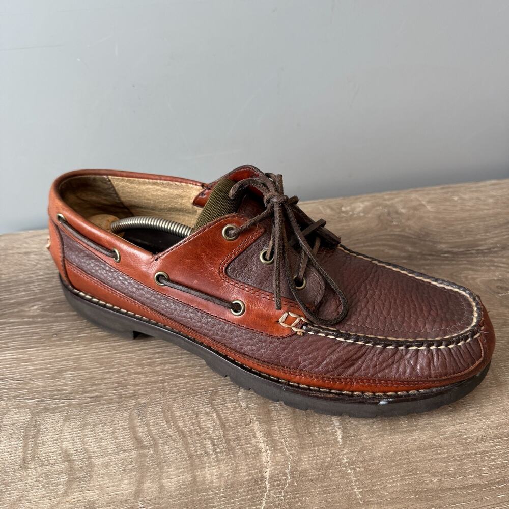 LL Bean Allagash Bison Handsewn Mens 12D Brown Leather Shoes 244472 Moc Toe